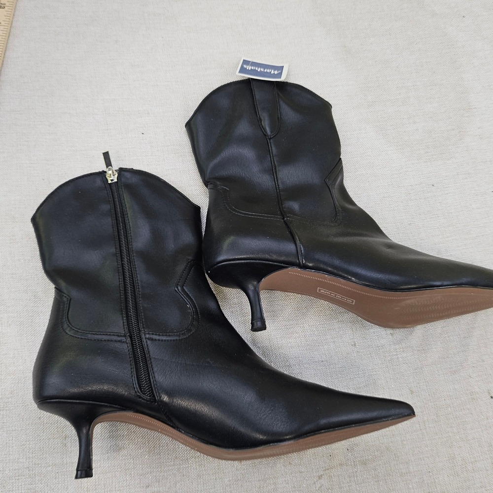 Steven New York Bana Ankle Boots Womens 9 Black Kitten Heel Pointed Toe Booties